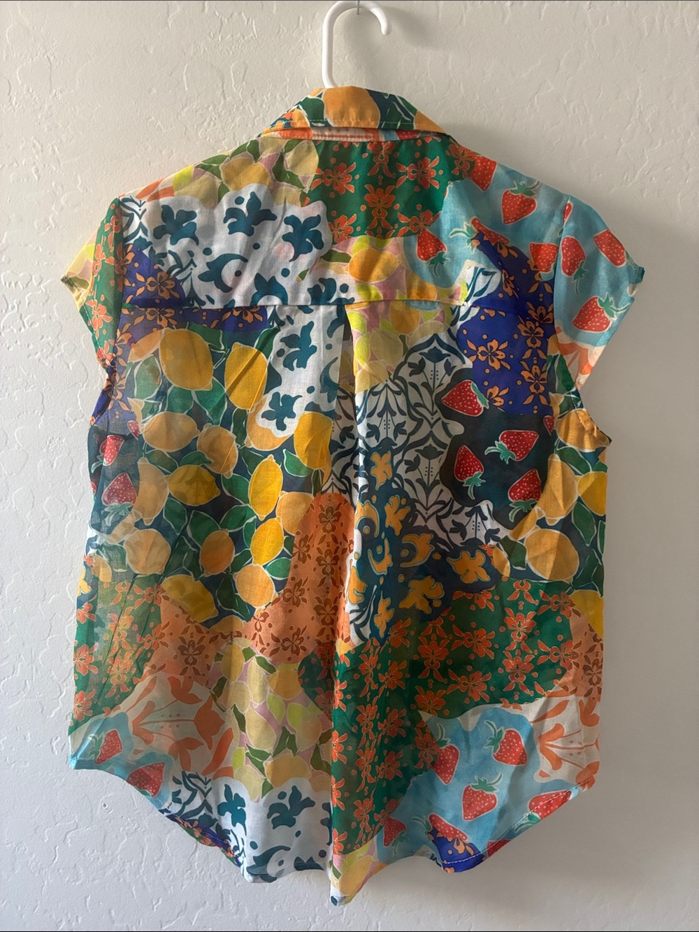 Maximalist Summery Printed Cap Sleeve Button up Shirt - Picture 2 of 4